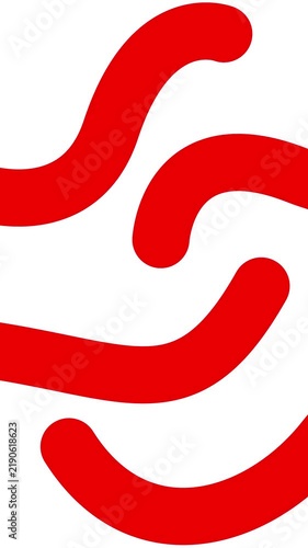 Animated red decorative wavy lines is drawn. Linear vertical background.  Looped video. Vector illustration isolated on white background.