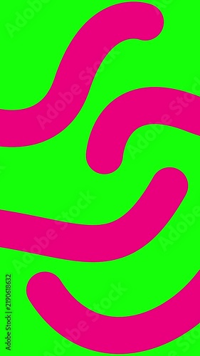 Animated magenta decorative wavy lines is drawn. Linear pink background. Looped video. Vector illustration isolated on green background.