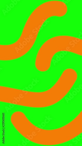 Animated orange decorative wavy lines is drawn. Linear vertical background.  Looped video. Vector illustration isolated on green background.
