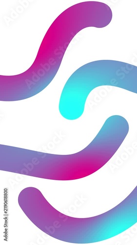 Animated pink and blue decorative wavy lines is drawn. Linear vertical background.  Looped video. Vector illustration isolated on white background.