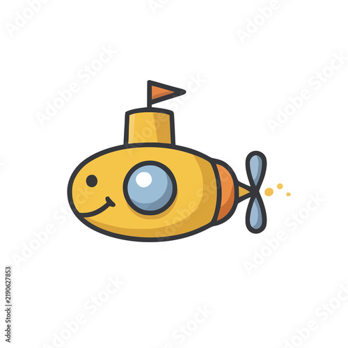 Canvastavla Cartoon yellow submarine with smiling face