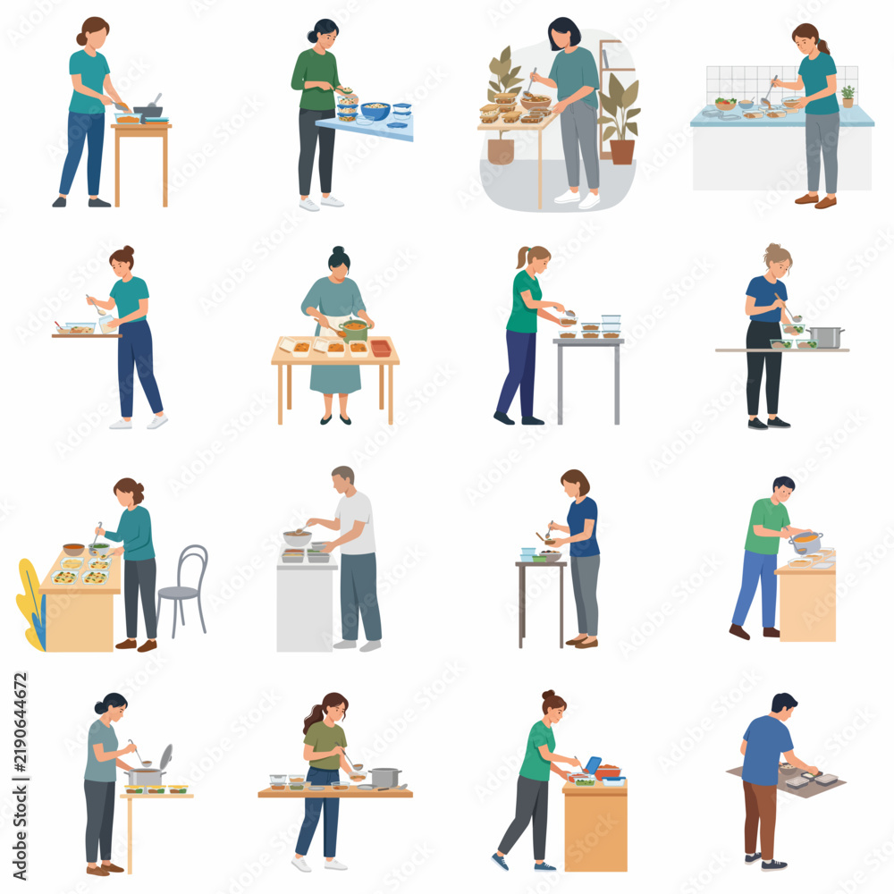 Fototapeta premium Comprehensive collection of flat vector illustrations depicting parents and caregivers teaching young children basic math and counting skills using wooden abacuses on a clean white background.