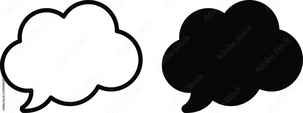 Obraz premium Set of two hand drawn thought bubbles with outline and solid black fill isolated on white background