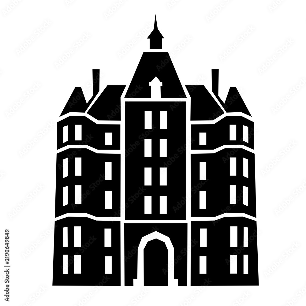Fototapeta premium Grand Historic Building Geometric Black and White Icon