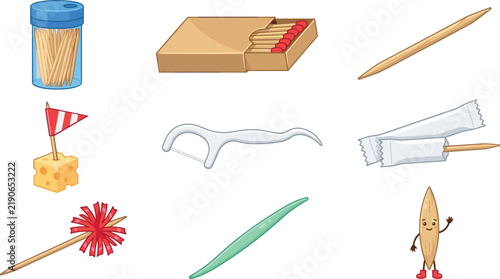 Dental Hygiene Items Set with Toothpicks, Floss, Matches, and Cheese