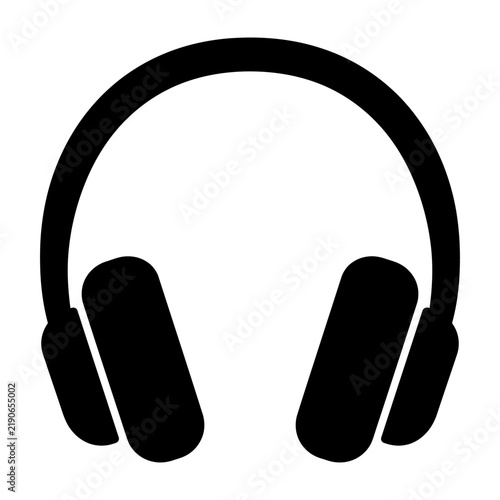 Over-ear headphones depicted as a sleek black silhouette with white accents on a neutral background.