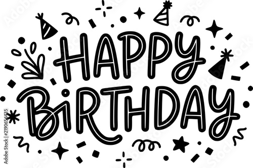 Happy Birthday hand drawn black lettering