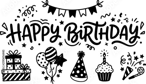 Happy Birthday hand drawn black lettering