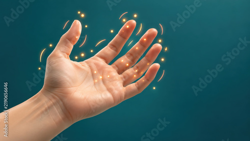 Conceptual Hand with Glowing Nerve Signals Representing Tingling and Paresthesia