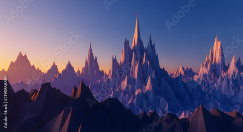 Tapety artystyczne Low poly mountain landscape at sunset