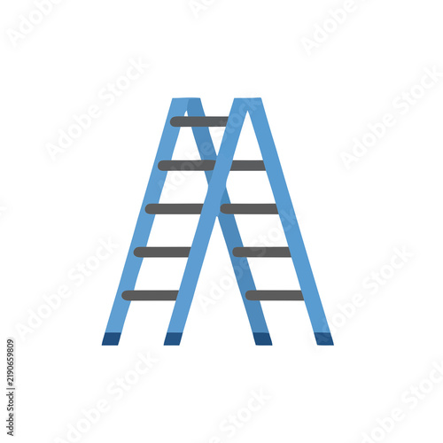 Obraz na płótnie Blue A-frame ladder with gray rungs isolated on transparent background
