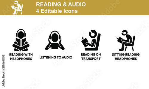 Reading Headphones Editable Audio Book Icon Set