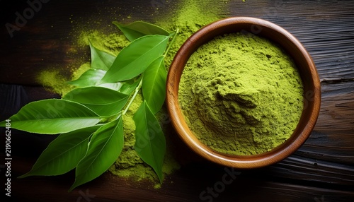 green tea powder and fresh leaves enhance healthy living in culinary applications