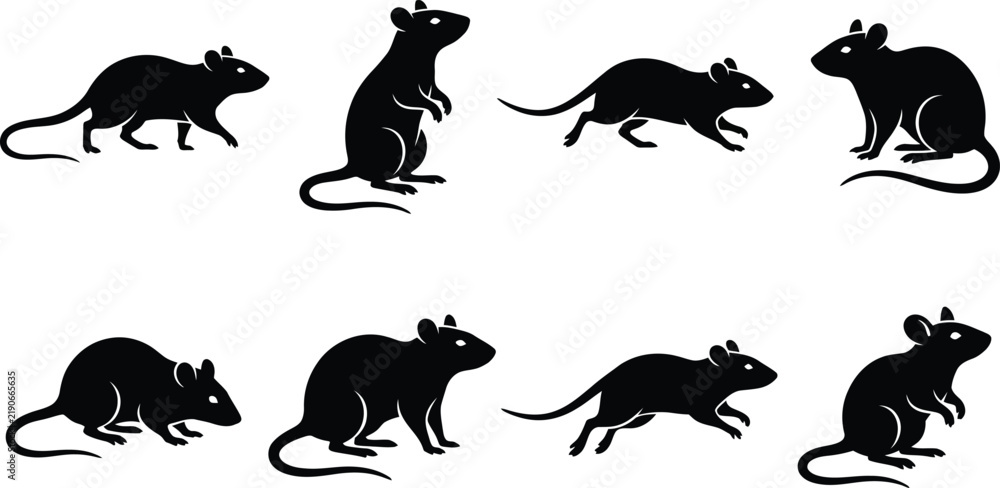 Obraz premium Mouse silhouettes in various poses against a white background