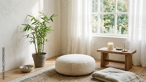 Minimalist Meditation Corner with Bamboo Plant and Zen Decor