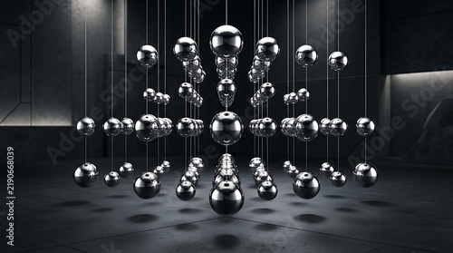 Abstract Composition of Polished Chrome Spheres Suspended on Thin Wires