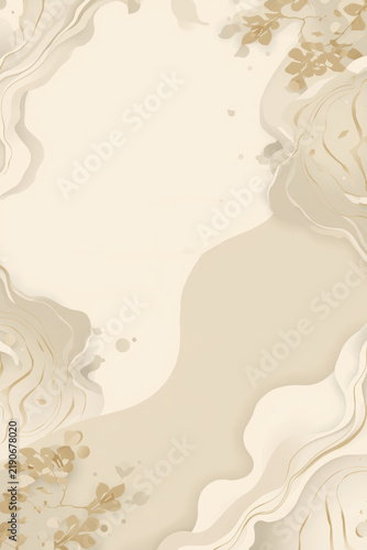 Elegant light background with elegant golden and white waves, complemented by a thin decorative sprig with small amber details on the left.