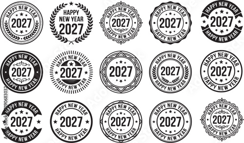Happy New Year 2027 Decorative Typography Logo Collection