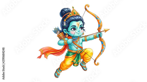 Cute baby lord rama with bow isolated on transparent background