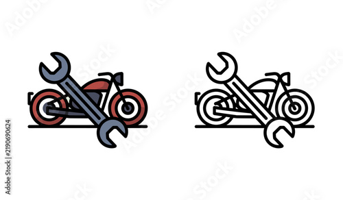 Motorcycle repair service icon with large wrench for motorbike garage business.