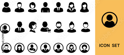 Set of user profile icons, avatar symbols, business people silhouettes, and customer icons for web and mobile interface design
