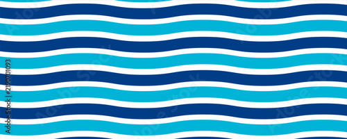 Waves pattern. Repeated parallel blue curvy lines on white background. Sea or ocean, lake or river water texture. Summer theme wallpaper. Simple marine print. Vector flat illustration.