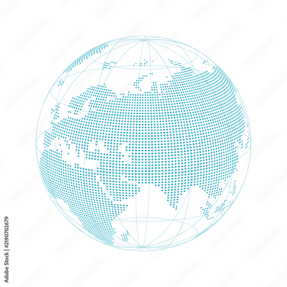 Obraz premium PNG Abstract digital globe with cyan wireframe world map on transparent background
