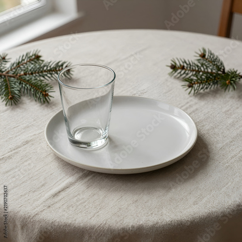 Holiday Table Setting with Pine Branches