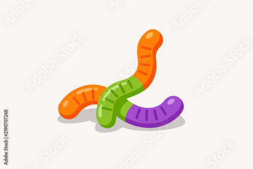 Halloween Gummy Worms Vector Illustration, Colorful Jelly Worms Sweets Isolated on Background