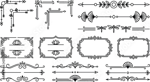 Elegant Vintage Ornamental Borders And Frames With Floral And Arrow Designs