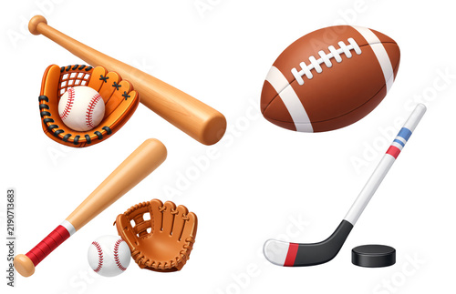 Ball sports equipment, 3D rendering on a transparent background, set
