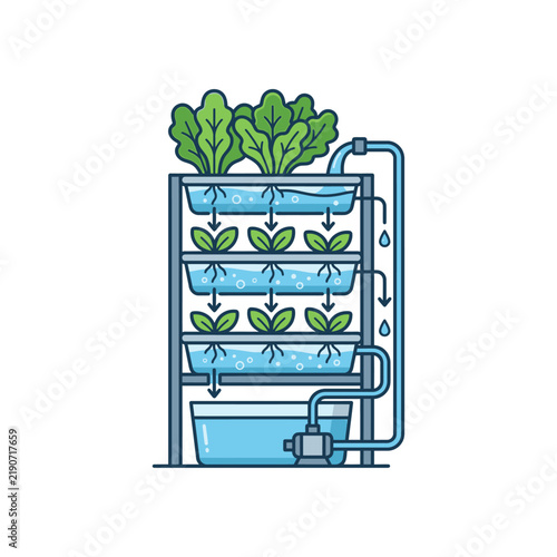 Vertical Hydroponic Farming System Vector Illustration