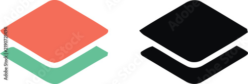 Two downward pointing arrow symbols in color and black silhouette against a white background modern design silhouette