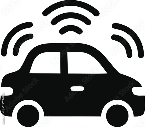 Connected car with wireless signal radiating outward representing vehicle to everything communication