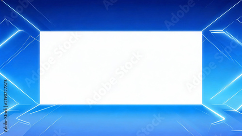 Layered blue frames encircle a clean fading center