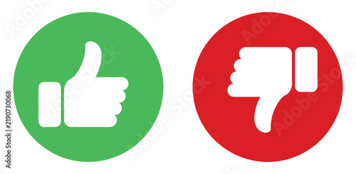 фотографія Thumbs Up and Thumbs Down Icon Set Featuring Green Circle Like and Red Circle Di