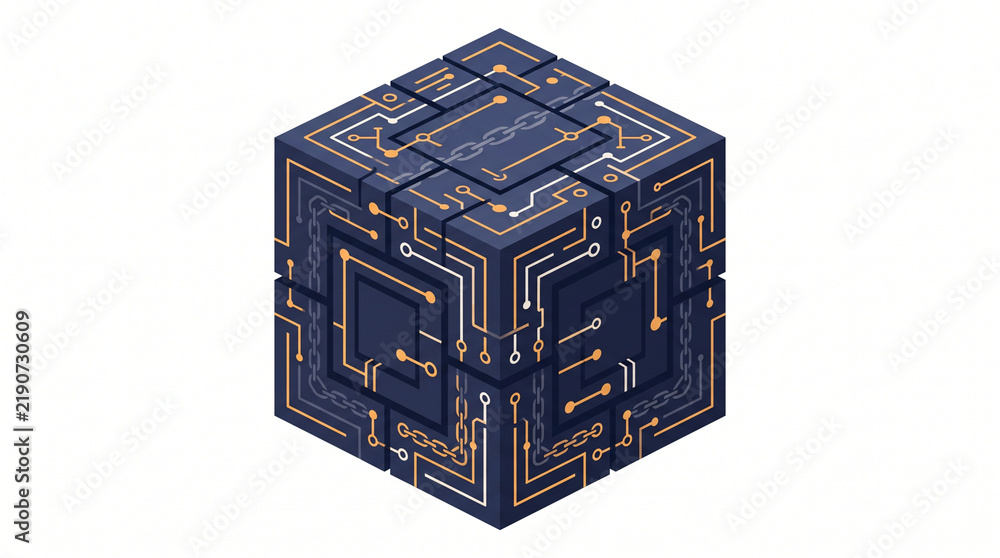 Obraz premium Isometric blockchain smart contract cube vector icon isolated on white background cryptocurrency and cybersecurity concept