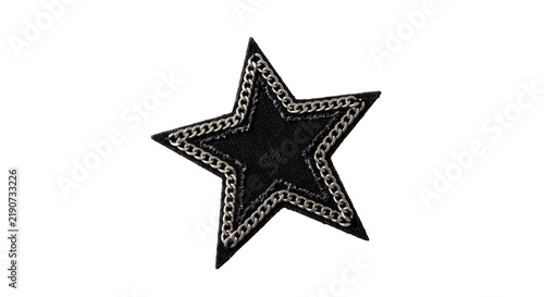 Foto Black denim star patch with metallic silver chain trim for fashionable clothing apparel design