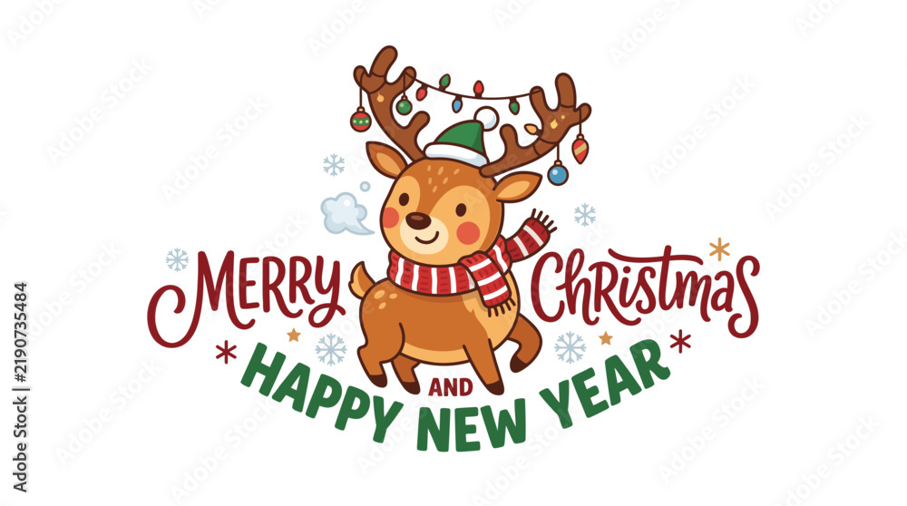 Fototapeta premium Cute Reindeer with Christmas Lights and Scarf