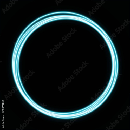 A glowing light blue circular ring isolated on a solid black background for modern graphic design