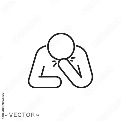 coughing line icon, flu symptom, respiratory infection, virus transmission and illness prevention concept. thin line symbol isolated on white background, editable stroke eps 10 vector illustration