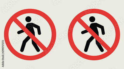Pedestrian walking not allowed road sign, no entrance prohibition symbol, restricted access pictogram, forbidden walking warning, traffic regulation and safety vector illustration