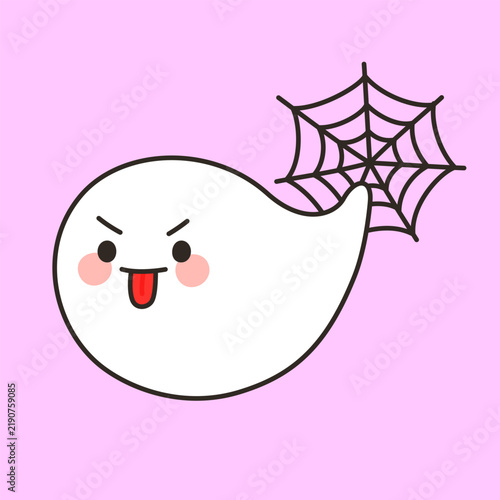 Картината върху платно Cute mischievous ghost with spider web tail
