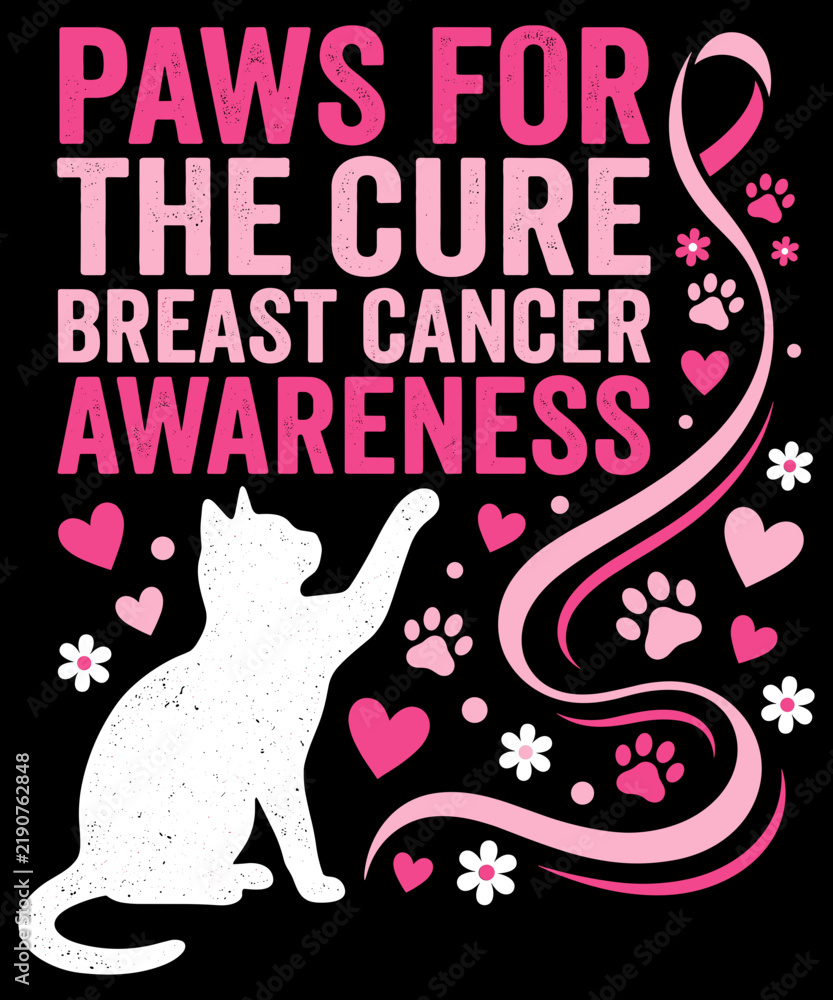 Fototapeta premium Paws For The Cure Breast Cancer Awareness Cat Lover Survivor Supporter