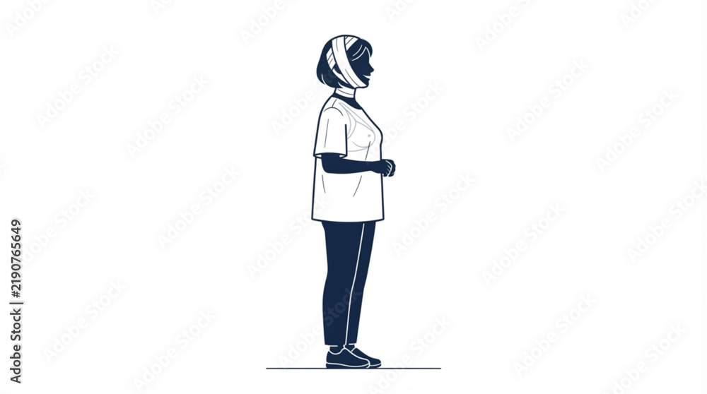 Obraz premium Minimalist Illustration of Person in Side Profile Wearing Head Bandage