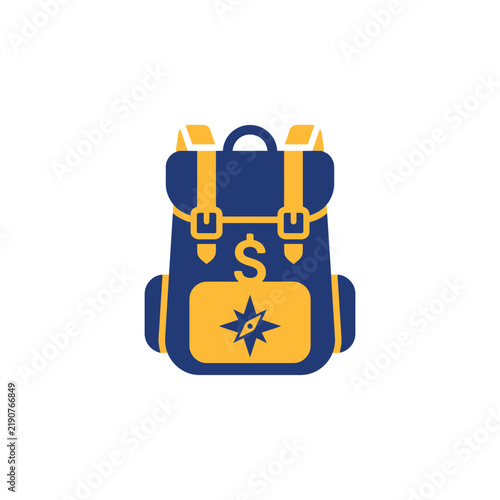 Financial Travel Backpack Icon with Compass and Dollar Sign