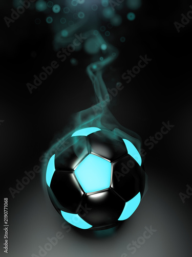 Quadro su tela Black smoking soccer ball on a dark background