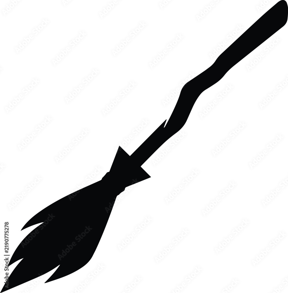 Obraz premium Classic wooden witch magic broom vector silhouette illustration for spooky seasonal holiday graphic design projects and art decoration