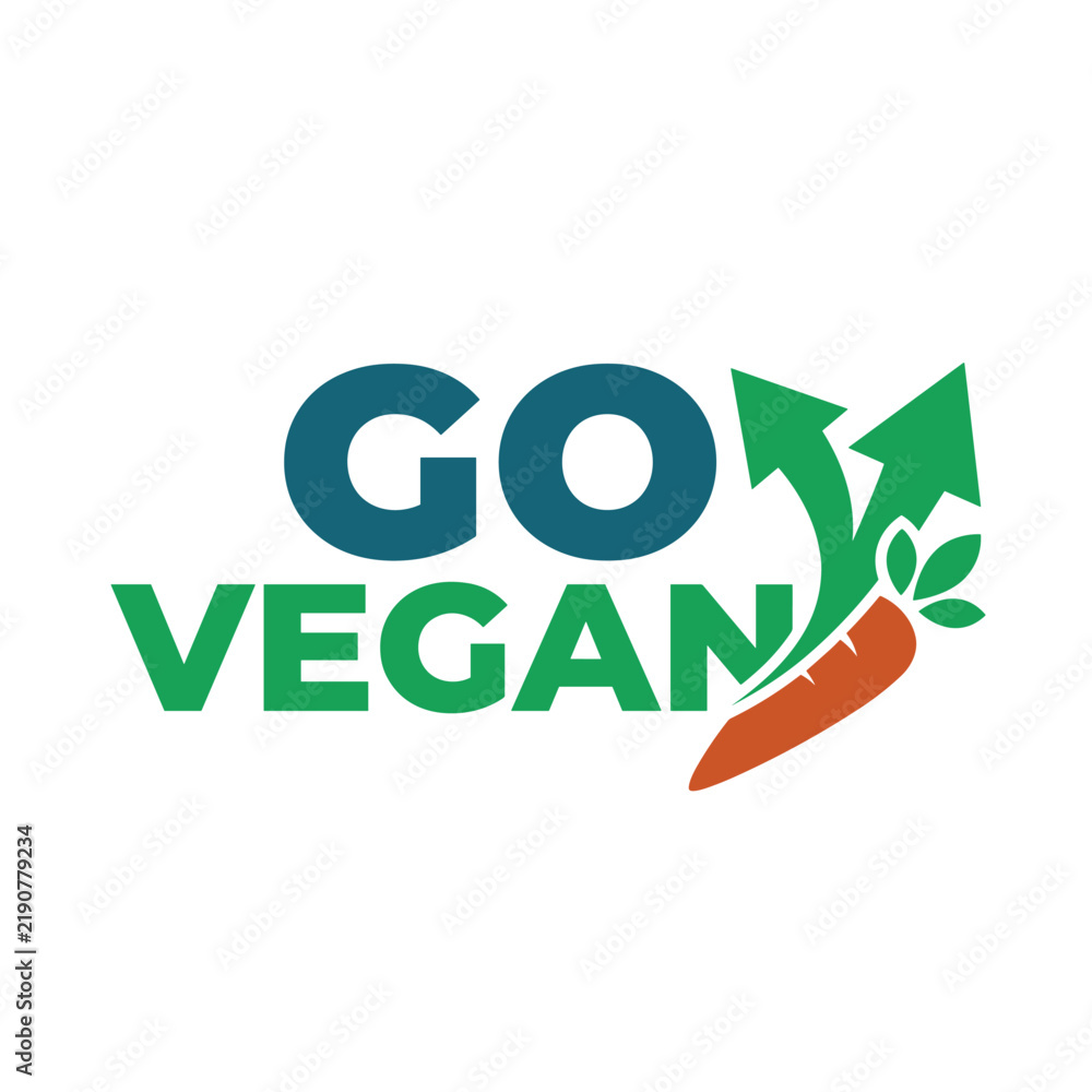 Fototapeta premium Go vegan logo with green typography and orange carrot vegetable icon for healthy lifestyle
