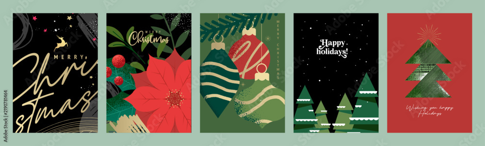 Obraz premium Christmas and New Year cards. Vector illustrations for holiday greeting card, poster, website and social media banner, marketing material.